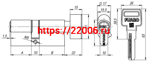 Цилиндровый Fuaro (Фуаро) механизм (R602/90) R6002Knob90(40+10+40) CP хром 5Key с вертушкой фото 3