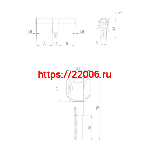 Цилиндровый Punto (Пунто) механизм (Z400/80) Z4000Key80(35+10+35) PB латунь фото 4