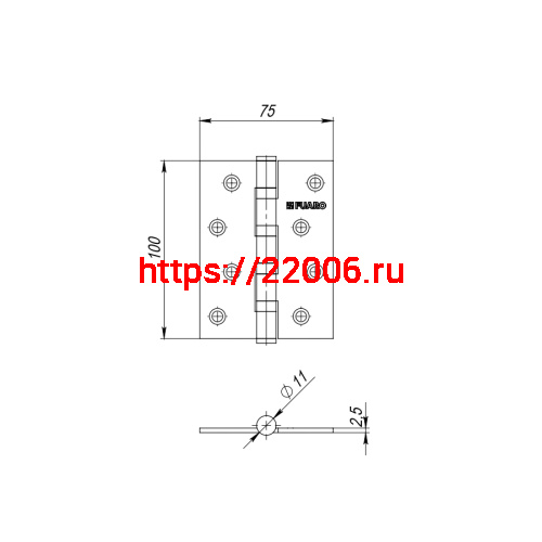 Петля Fuaro (Фуаро) универсальная IN4400U BL (4BB 100x75x2,5) черный матовый фото 2