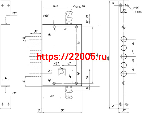 Замок Mettem (Меттэм) врезной сувальдный ЗВ8 341.1.1 с тягами, 5 кл. (ключ 60 мм) фото 3