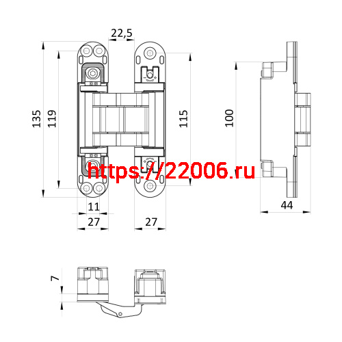 Петля Armadillo (Армадилло) скрытой установки U3D7803.VPG FSG флор. золото TECH фото 2