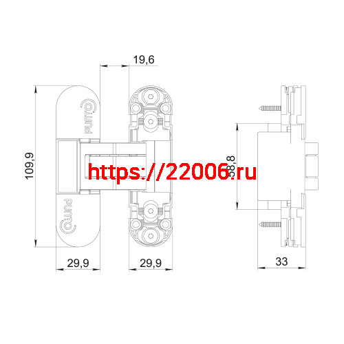 Петля Punto (Пунто) скрытой установки UNION 2.0 ZN/IND (2.2) SC мат. хром (NO LOGO) фото 3