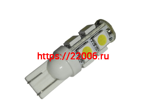 Лампа светодиодная (LED) 12V T10 (W2,1х9,5d) 9SMD W5W чип 5050 белая фото 2 Лампа светодиодная (LED) 12V T10 (W2,1х9,5d) 9SMD W5W чип 5050 белая фото 2