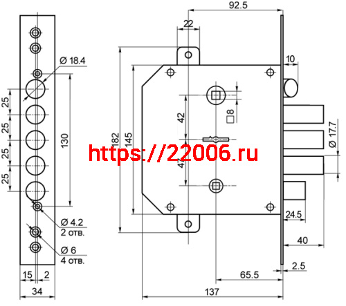 Замок Border (Бордер) врезной сувальдный с задвижкой и защёлкой ЗВ9-6 ПКТЗ с тягами (прав.), 5 кл. /77404/ фото 2
