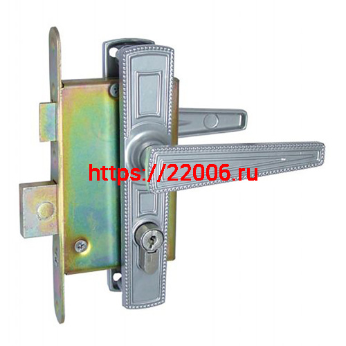 Замок Zenit (Зенит) врезной цилиндровый с защёлкой в компл с ручкой ЗВ4-3 (гальв.никель) аналог ДААЗ, 4кл. блистер