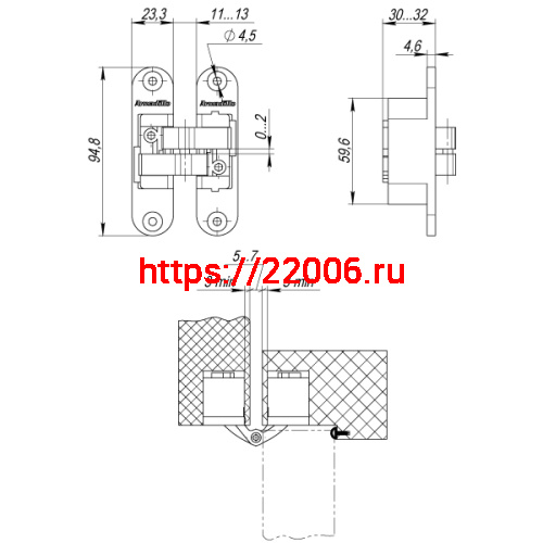 Петля Armadillo (Армадилло) скрытой установки U3D4200R AB правая (Architect 3D-ACH 40) бронза 40 кг фото 3