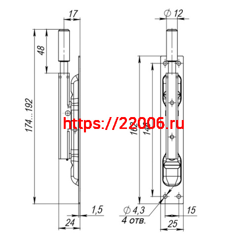 Задвижка Fuaro (Фуаро) торцевая RIGEL-set/160-190 D12x60mm в комплекте с ригелем фото 2