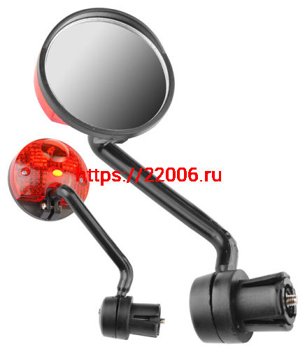 Зеркало Вело торцевое со светоотражателем и габ.огнем(1 светодиод),D45мм, дл.130мм,черное JY-5 Зеркало Вело торцевое со светоотражателем и габ.огнем(1 светодиод),D45мм, дл.130мм,черное JY-5