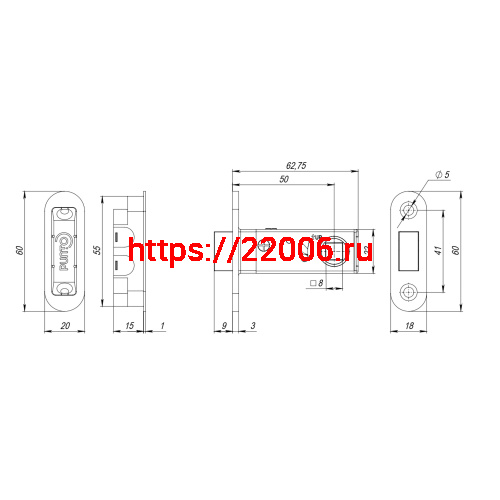 Защелка Punto (Пунто) врезная магнитная ML50-8 SSC-16 сатин.хром фото 2