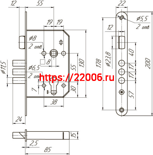Корпус Mettem (Меттэм) врезного замка с защёлкой ЗВ4 402.0.0 фото 2