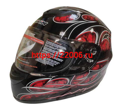 Шлем интеграл KIRIN K-22, черный, черн-крас матовый, черн-крас, размер S
