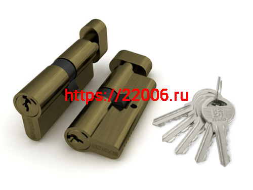 Цилиндровый Fuaro (Фуаро) механизм (100 ZM/70) 1000ZMKnob70(30+10+30) AB бронза 5Key с вертушкой