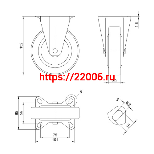 Опора Ajax (Аякс) колесная прямоходная с площадкой WL/BN-125R/110 kg резина фото 2