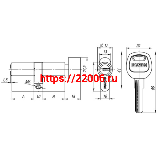 Цилиндровый Punto (Пунто) механизм (A202/110) A2002Knob110(50+10+50) с вертушкой SN никель фото 3