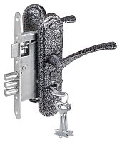 Замок Zenit (Зенит) врезной сувальдный с защёлкой в комплекте с ручкой ЗВ9-4-2 (серебро), 3кл.