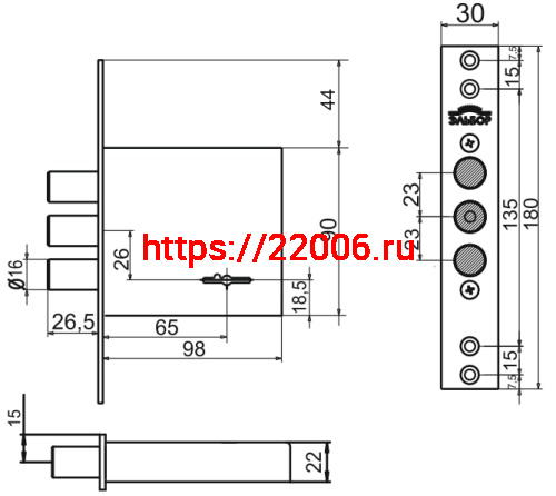 Замок Elbor (Эльбор) врезной сувальдный Лазурит 1.02.07, 5 кл. /39274/ фото 2