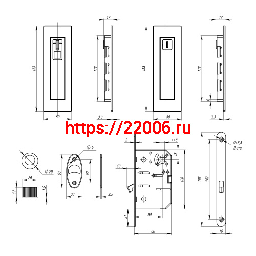 Защелка Armadillo (Армадилло) с ручками для раздвижных дверей SH.URB153.KIT011-BK (SH011 URB) MWSC-33 итальянский тисненый фото 3