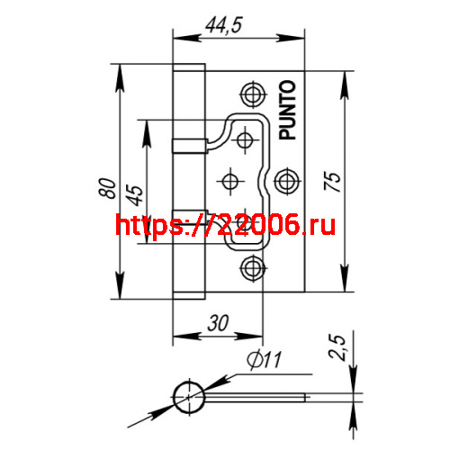 Петля Punto (Пунто) универсальная без врезки IN3200W-HD PN (200-2B/HD 75x2,5) мат. никель фото 3