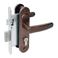 Замок Absolyute (Абсолют) врезной цилиндровый с защёлкой в комплекте с ручкой ЗВ4-3/03 (медь антик), 4 кл.