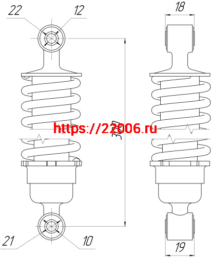 Амортизатор зад. L-300, D1-22, d1-12, Н1-18, D2-21, d2-10, Н2-21 хром Минск зад. фото 2 Амортизатор зад. L-300, D1-22, d1-12, Н1-18, D2-21, d2-10, Н2-21 хром Минск зад. фото 2