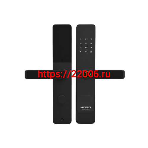 Замок врезной электронный к с ручкой Hogo P02 полуавтомат с отпечатком пальца, черный