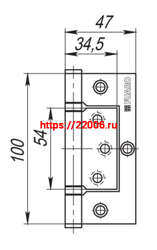 Петля Fuaro (Фуаро) универсальная без врезки IN4300W SB (300-2BB 100x2,5) мат. золото фото 3