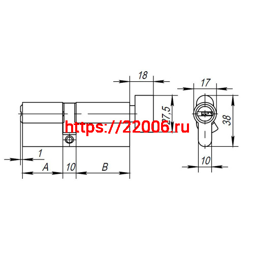 Цилиндровый Ajax (Аякс) механизм (AX202/100) AX2002Knob100 (40+10+50) CP хром с вертушкой фото 2