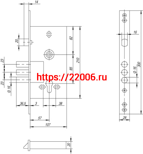 Корпус Cisa (Чиза) врезного замка с защёлкой BLOCKATOR 56.436 фото 3
