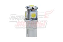 Лампа 12 В T10, 5 светодиодов SMD, без цоколя, белая