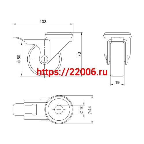 Опора Ajax (Аякс) колесная со стопором WL/B-50R/40 kg (brake) резина, под винт М8 фото 2
