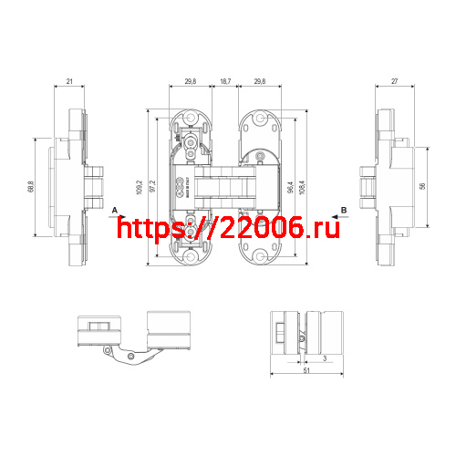 E30200.85.93 (черный) петля AGB (АГБ) ECLIPSE 2.2 (4 накладки в комплекте) фото 2