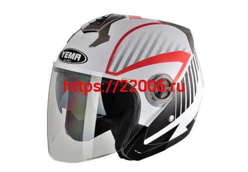 Шлем открытый YM-623 "YAMAPA", бело-красный, р-р M (с АНТИкр,внутр солнцезащитн очки, прозр. визор,)