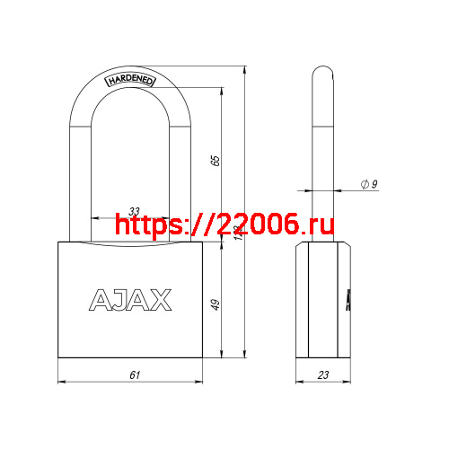 Замок Ajax (Аякс) навесной PD-0163-L (PD-01-63-L) 3 key англ. фото 3