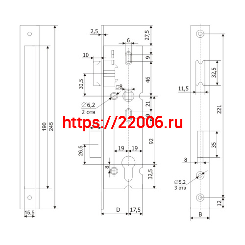 Корпус Guardian (Гардиан) узкопрофильного замка с защёлкой PROFI 45.11.24 /123:277/ фото 2