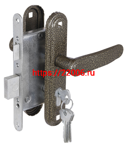 Замок Zenit (Зенит) врезной цилиндровый с защёлкой в комплекте с ручкой ЗВ4-3.03 (бронза), 4 кл.