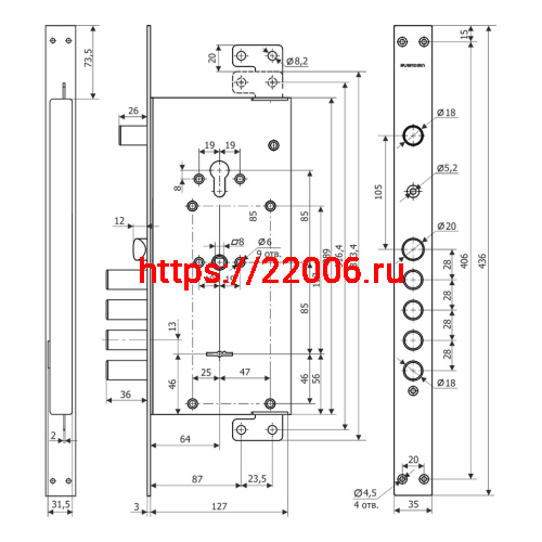 Замок Guardian (Гардиан) врезной двухсистемный ЗВ 75.14 Т с тягами, 5 кл. /128:4242/ фото 4