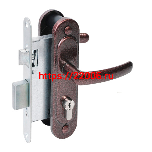 Замок Absolyute (Абсолют) врезной цилиндровый с защёлкой в комплекте с ручкой ЗВ4.2-08 (медь антик), 4 кл.