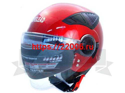Шлем открытый "Safelead" HF-256  "колобки с доп. стеклом" красный M фото 5