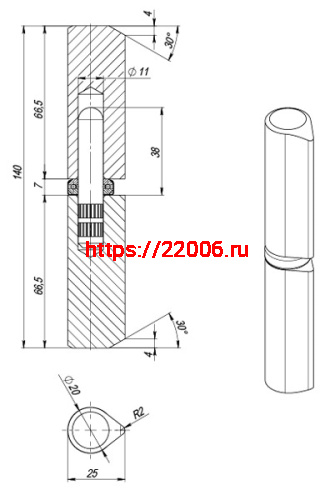 Петля приварная D20x140S (с фаской) фото 2