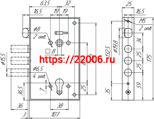 Корпус Mettem (Меттэм) врезного замка с защёлкой ЗВ4 703.0.0 (без лицевой планки) фото 2