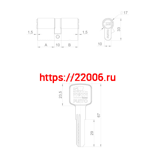 Цилиндровый Punto (Пунто) механизм Z3000Key60(25+10+25) СP хром фото 3