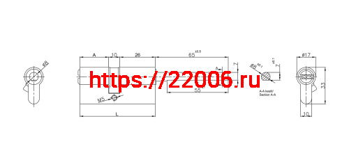 Цилиндровый механизм Kale kilit (Кале килит) под вертушку (дл.шток) 164 SX/86 (50+10+26) mm никель 5 кл. фото 2