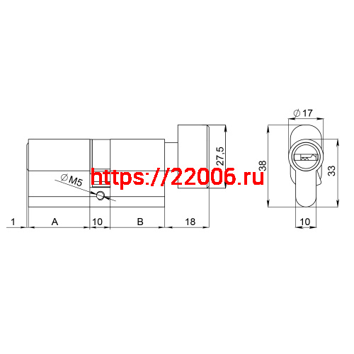 Цилиндровый Fuaro (Фуаро) механизм (200 ZM/110) 2000ZM Knob 110(55+10+45) BL-24 черный 5Key с вертушкой фото 3