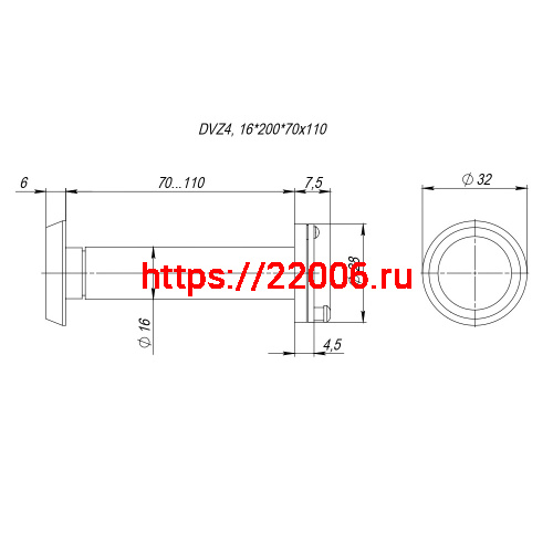 Глазок Fuaro (Фуаро) дверной, оптика пластик DV-LUX 4/110-70/Z (VIEWER 4 DVZ_LUX) CP хром фото 2