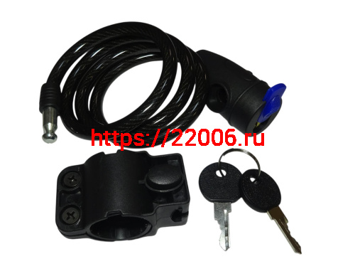 Замок для велосипеда с ключом тросовый 8х800мм, два ключа, противоугонный Замок для велосипеда с ключом тросовый 8х800мм, два ключа, противоугонный