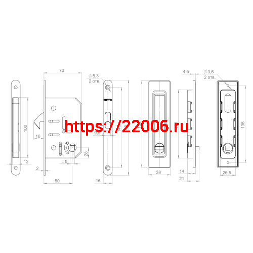 Защелка Punto (Пунто) с ручками для раздвижных дверей SH.SLQ152.011 (Soft LINE SLQ-011) GR графит фото 3