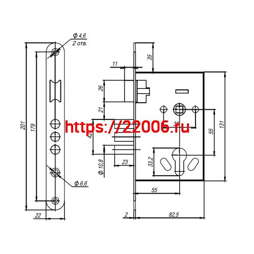 Корпус Ajax (Аякс) врезного замка с ручками на планке KIT А7-5555/3 W/B MOS фото 3