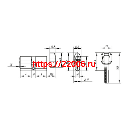 Цилиндровый Punto (Пунто) механизм MaxPro7002Knob60mm(25+10+25) SSC сатин.хром 7key с вертушкой фото 3