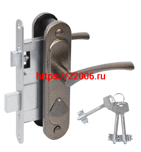 Замок Absolyute (Абсолют) врезной сувальдный с защёлкой в комплекте с ручкой ЗВ9.2-07 (бронза), 3 кл.