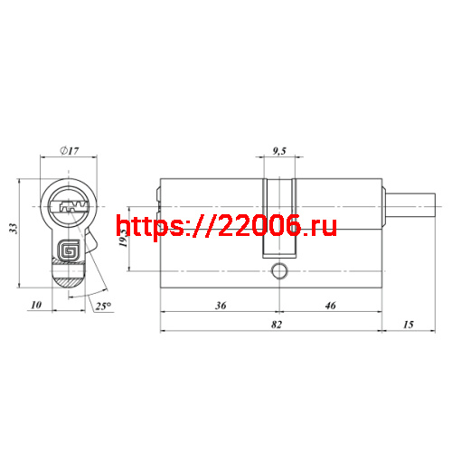 Цилиндровый механизм Guardian (Гардиан) с вертушком GB 82 мм (36/46V) Ni никель 5 кл. /128:4817/ фото 2